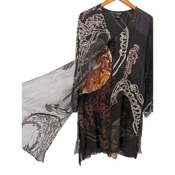 Citron Santa Monica Silk Blend Layered Kimono Topper Long Asian Artsy Art Size L - Picture 4 of 16